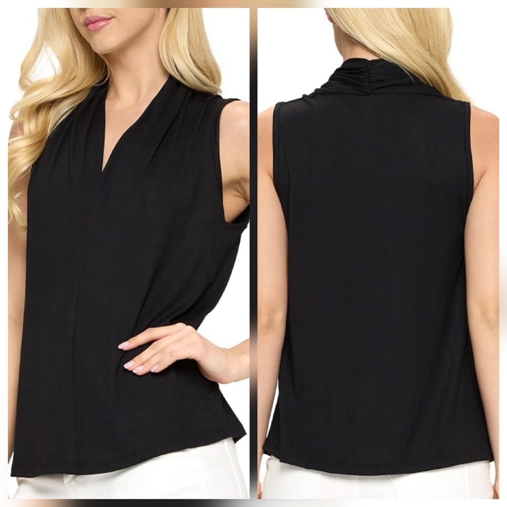 Renee C. Black Sleeveless Blouse with Draped Front